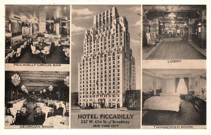Vintage Postcard 1939 Hotel Piccadilly Room Circus Bar Broadway New York City NY