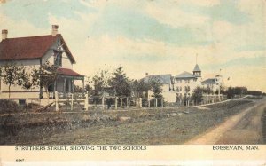 STRUTHERS STREET TWO SCHOOLS BOISSEVAIN MANITOBA CANADA POSTCARD (c. 1910)