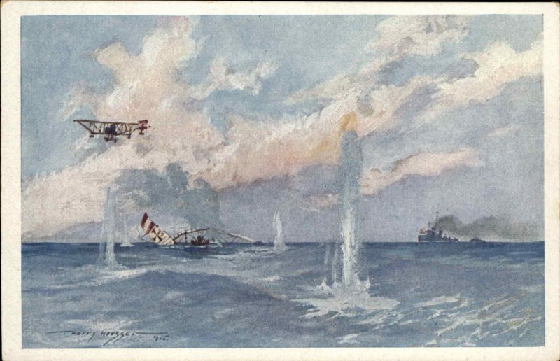 WWI Navy Ships Being Bomber Austrian Red Cross Series F94 HARRY HEUSSER PC