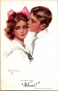 His First Love, Young Boy and Girl, Philip Boileau c1911 Vintage Postcard M62