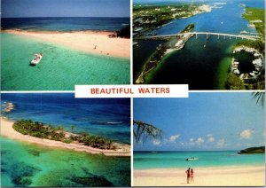 VINTAGE CONTINENTAL SIZE POSTCARD BEAUTIFUL WATERS OF THE BAHAMAS + STAMPS