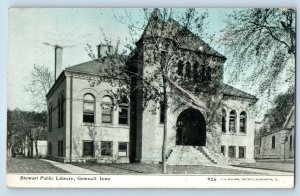 Grinnell Waterloo Iowa IA Postcard View Of Stewart Public Library 1909 Antique