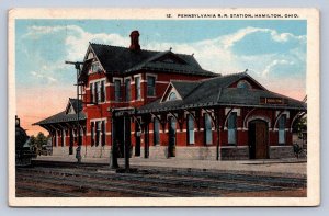 J87/ Hamilton Ohio Postcard c1910 Pennsylvania Railroad Depot  978