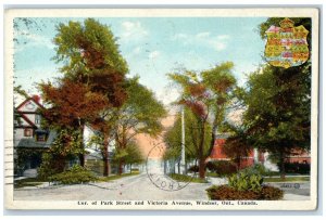 1920 Corner of Park Street and Victoria Avenue Windsor Ontario Canada Postcard