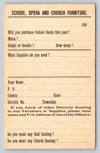 1890s US Postal Card Albany NY School Opera Church Furniture Ad UX14