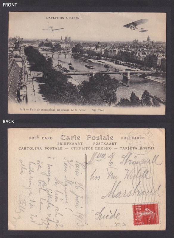 FRANCE, Postcard, Planes over Seine, Paris
