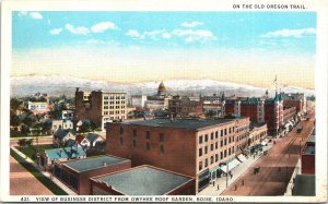 Postcard Idaho Boise Business District Streetcars Shops Oregon Trail 1920s V195