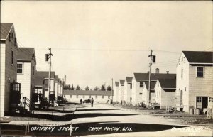 Camp McCoy Wisconsin WI Company Street Soldiers Real Photo Vintage Postcard