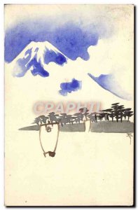 Postcard Old Volcano drawing hand