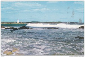 Shoreline View, Rugged Coastline and Lighthouse at Louisbourg, Cape Breton, N...