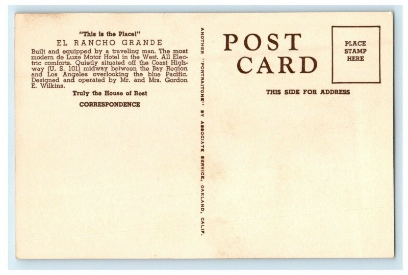 c1940's El Rancho Grande Motel Hotel Arroyo Grande California CA Postcard 