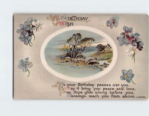 Postcard Birthday Greeting Card with Poem and Flowers Embossed Art Print