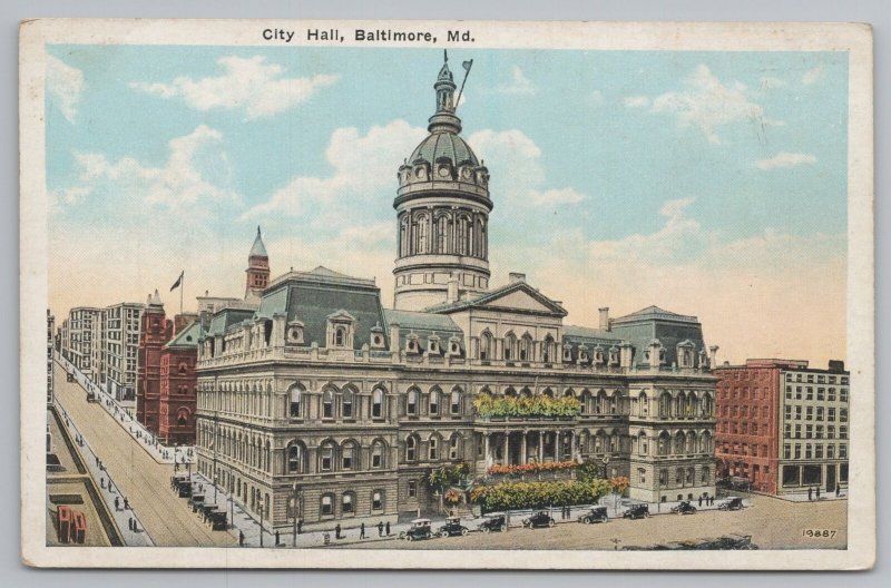 Baltimore MD~Birds Eye City Hall~Flowers In Window Planters~Miller Art Vtg PC 