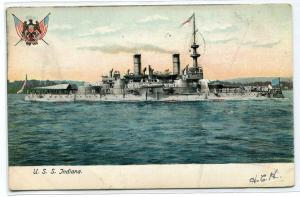 USS Indiana BB-1 Battleship US Navy Ship 1906 postcard
