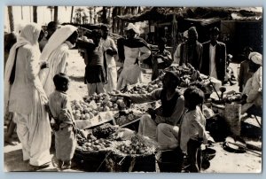 Sindh Pakistan Postcard Fruit Market in Karachi c1910 Antique RPPC Photo