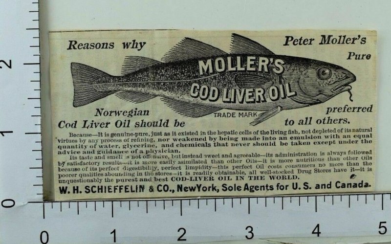 Vintage Victorian Print Ad Peter Moller's Cod Liver Oil W.H Schieffelin & Co F61