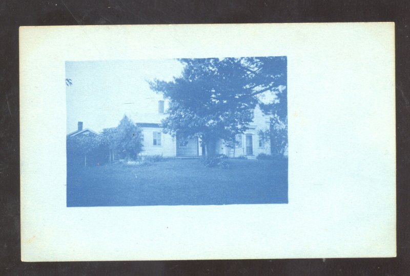 RPPC CYANOTYPE PLYMOUTH OHIO RESIDENCE HOUSE VINTAGE 1909 REAL PHOTO POSTCARD