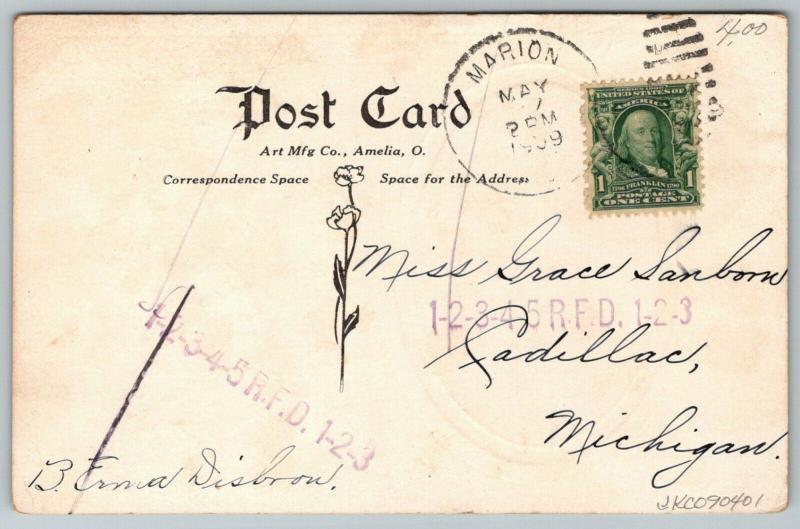 Greetings from Marion Michigan~Marion State Bank Vignette~1909 Postcard