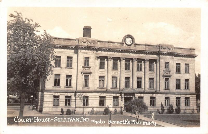 Sullivan Indiana~County Court House~Clock Top~1940s Real Photo Postcard~RPPC 