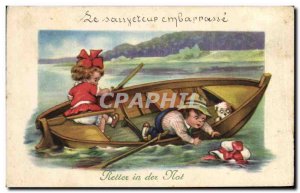 Old Postcard Fantasy Illustrator Child Boat Boat