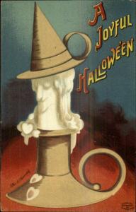 Halloween - Ellen Clapsaddle Witch Face in Candle c1910 Postcard