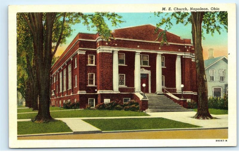 Methodist Episcopal ME Church Chapel Napoleon Ohio old Vintage Postcard A94