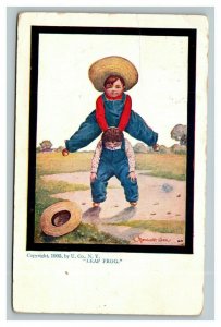 Vintage 1905 Comic Postcard - Boy With Large Hat Leapfrogs Over Little Brother