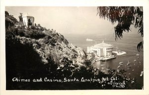 RPPC; Santa Catalina Isl. CA Chimes & Casino, Small Boat Harbor, Island Photo