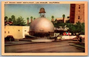 Los Angeles California 1940s Postcard Brown Derby Restaurant Hollywood Stars