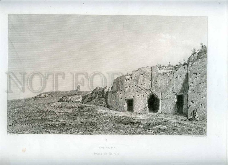 231437 GREECE Athenes Prison de Socrate engraving poster Lemaitre Chardon Paris