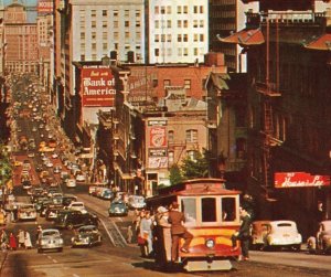 c.1962 Bank of America & Coca-Cola Signs Trolley Cable Car Ca. Postcard 2T6-401