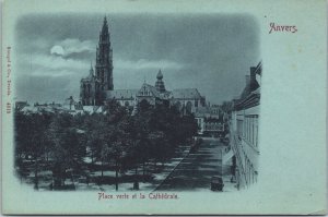 Belgium Anvers Place Verte et la Cathedrale Antwerp Postcard 04.35