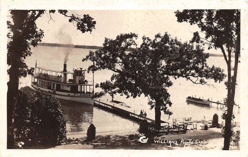 F52/ Blaney Park? Michigan RPPC Postcard c1930s Queen Steamboat Dock