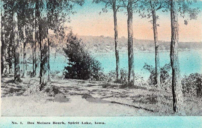 Spirit Lake Iowa~Des Moines Beach~blue Sky & Water @ Sunset~c1910 Postcard 