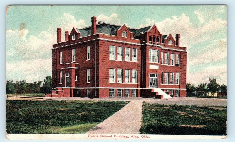 ALVA, Oklahoma OK ~ PUBLIC SCHOOL Building c1910s Woods County   Postcard