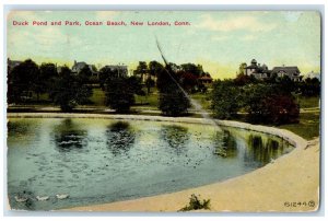 1910 Duck Pond And Park Ocean Park Scene New London Connecticut CT Tree Postcard
