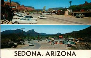 Sedona Arizona~Main Street~Standard Gas Station~Beauty Salon~1950s Hearse~1960s  