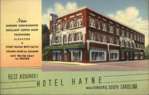 Walterboro SC Hotel Hayne LINEN Postcard