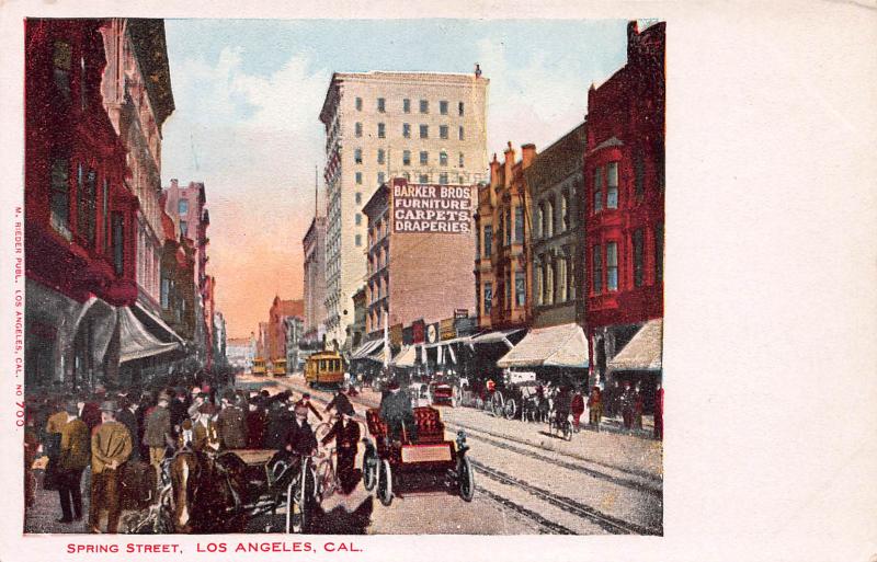 Spring Street, Los Angeles, California, Early Postcard, Unused