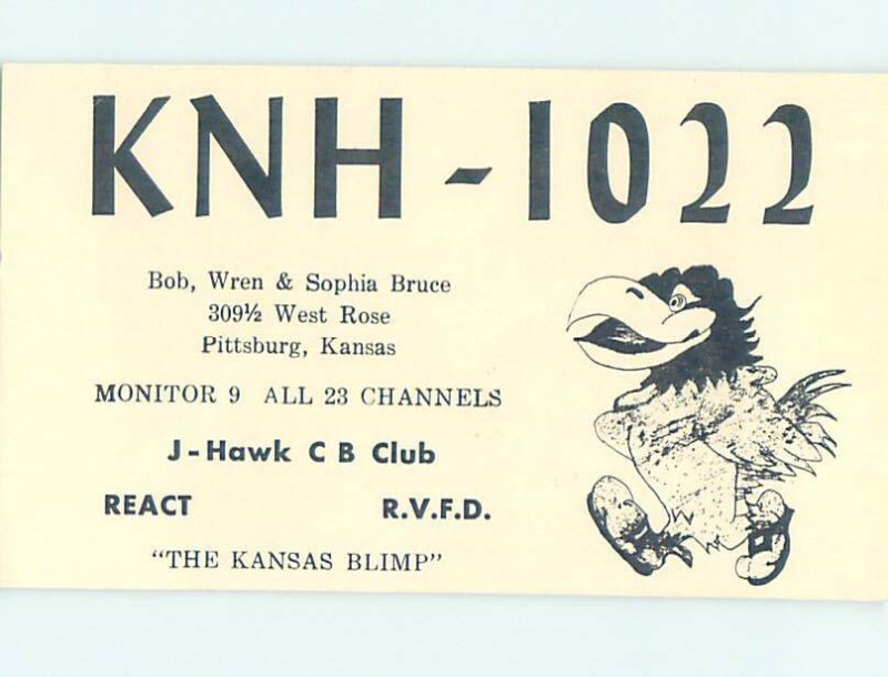 Pre-1980 RADIO CARD - CB HAM OR QSL Pittsburg Kansas KS AH0946