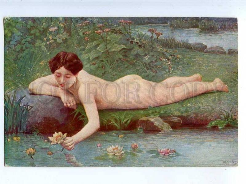 226645 NUDE Nymph MERMAID Waterlily by SCALBERT Vintage SALON