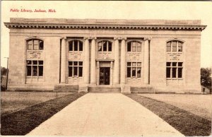 Jackson, MI Michigan  CARNEGIE PUBLIC LIBRARY  ca1910's Vintage Postcard