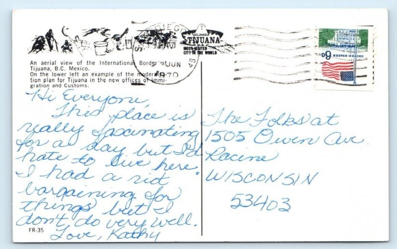 International border with USA at TIJUANA MEXICO Postcard