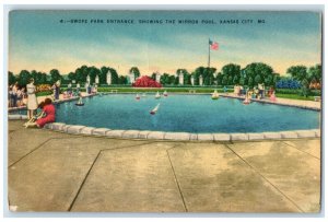 c1940 Swope Park Entrance Showing Mirror Pool Kansas City Missouri MO Postcard