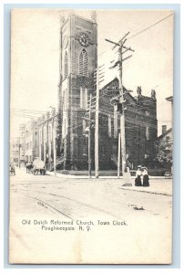 c1905 Old Dutch Reformed Church Town Clock Poughkeepsie New York NY Postcard