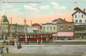 c1912 Postcard Balloon Route Excursion at Redondo CA, Red Trolley Car, Posted