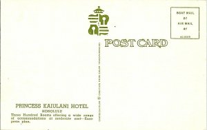 Princess Kaiulani Hotel Honolulu Hawaii Vintage Postcard Standard View Card