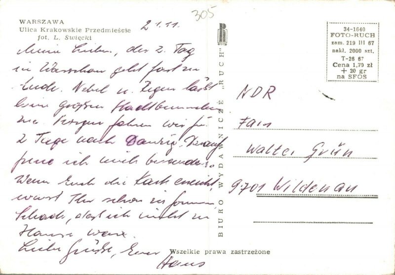 Poland Warszawa Ulica Krakowskie Przedmieście Warsaw RPPC BS.13