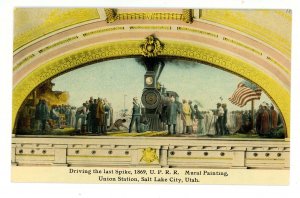 UT - Salt Lake City. Unon Station Mural, Driving Last Spike of UPRR in 1869