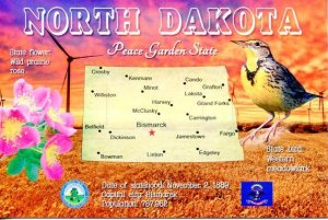 NORTH DAKOTA Map Postcard - The Peace Garden State -  State Symbols